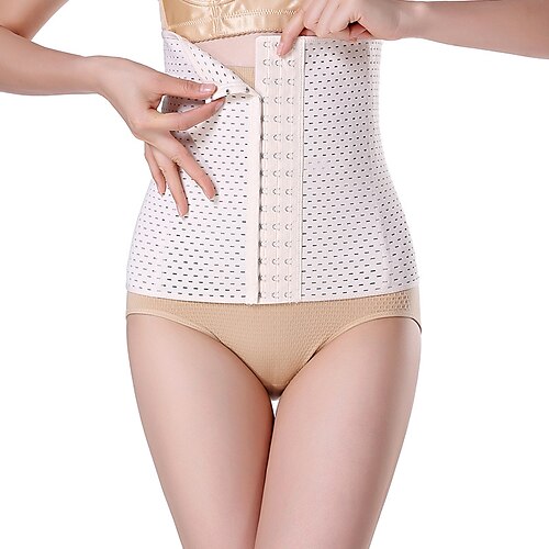 

Corset Women's Waist Trainer Corsets Shapewears Home Office Causal Running Plus Size Creamy-white 4 rows black 4 rows of beige Spandex Sport Basic Breathable Hook & Eye Tummy Control Push Up Front
