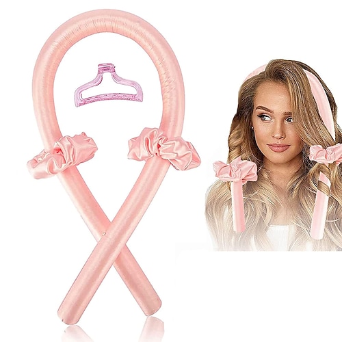

Heatless Hair Curlers For Long Hair No Heat Silk Curls Headband You Can To Sleep In Overnight Soft Foam Hair Rollers Curling Ribbon and Flexi Rods for Natural Hair (Pink)