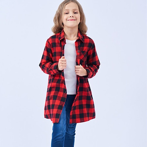 

Kids Girls' Shirt Plaid Long Sleeve Cotton 3-12 Years Fall Green Yellow Wine