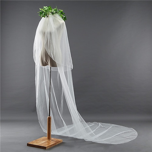 

Two-tier Classic Wedding Veil Cathedral Veils with Solid 118.11 in (300cm) Tulle