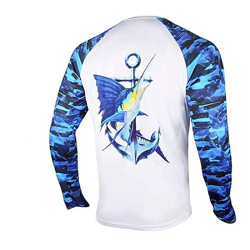 

CAWANFLY Men's Fishing Shirt Outdoor Long Sleeve UPF50 UV Protection Breathable Quick Dry Lightweight Shirt Autumn / Fall Spring Summer Athleisure Fishing Camping Hiking Blue and White