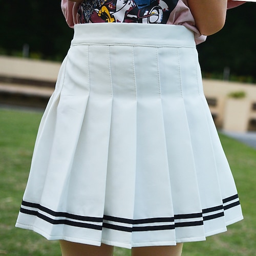 Striped Pleated Tennis Skirt-Black