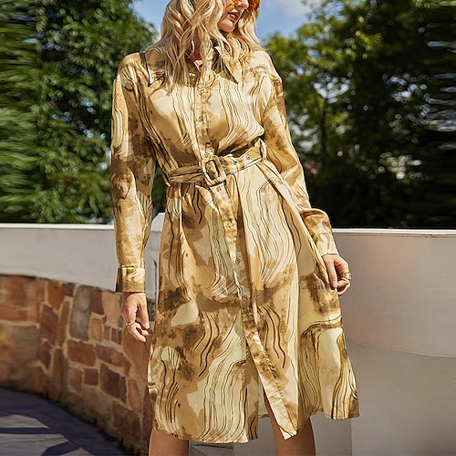 

Women's Coat Casual Jacket Daily Fall & Winter Long Coat Shirt Collar Regular Fit Vintage Sophisticated Jacket Long Sleeve Geometric Print Brown