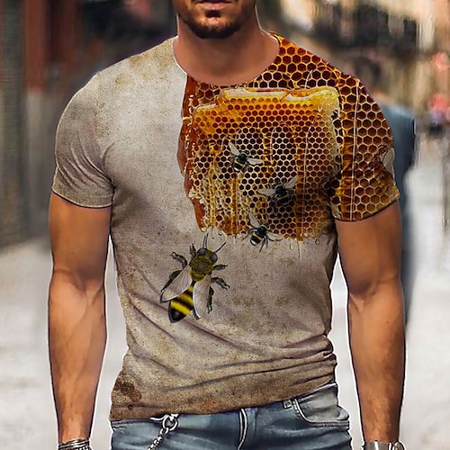 

Men's Unisex T shirt Tee Shirt Tee Bee Graphic Prints Honeycomb Crew Neck Brown Short Sleeve Daily Holiday Print Tops Designer Casual Big and Tall / Summer / Summer