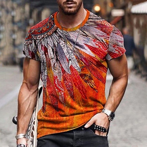 

Men's T shirt Tee Shirt Tee Graphic Rendering Crew Neck Yellow Red Brown Black 3D Print Plus Size Casual Daily Short Sleeve Clothing Apparel Basic Designer Slim Fit Big and Tall / Summer / Summer