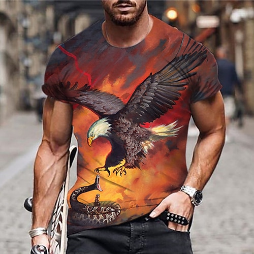 

Men's Unisex T shirt Tee Shirt Tee Graphic Prints Eagle Crew Neck Orange 3D Print Daily Holiday Short Sleeve Print Clothing Apparel Designer Casual Big and Tall / Summer / Summer