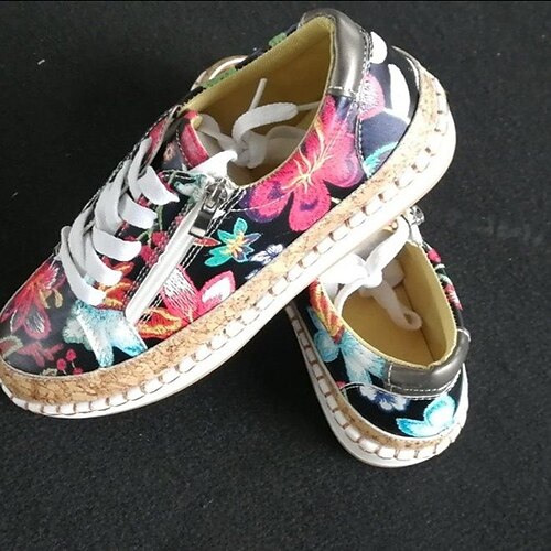 

Women's Sneakers Plus Size Fantasy Shoes Flat Heel Round Toe Walking Shoes PU Lace-up Color Block Black Purple Red