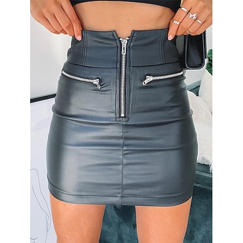 

Women's Skirt Above Knee PU Faux Leather White Black Skirts Summer Pocket Without Lining Streetwear Punk & Gothic Vacation Casual Daily S M L / Slim