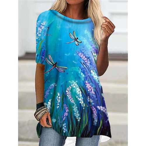 

Women's T Shirt Dress Tee Dress Mini Dress Blue Purple Half Sleeve Animal Print Fall Spring Crew Neck Boom Sale Dress S M L XL XXL 3XL