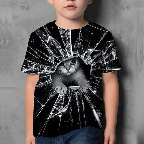 

Bambino Da ragazzo maglietta Manica corta Nero Gatto Stampa 3D Gatto Pop art Animali Stampa Da tutti i giorni Attivo 4-12 anni / Estate