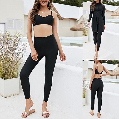 

Women's Rash Guard Dive Skin Suit Swimwear UV Sun Protection UPF50 Breathable Stretchy Long Sleeve 3-Piece - Swimming Diving Surfing Snorkeling Solid Colored Autumn / Fall Spring Summer