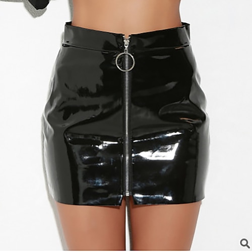 

Women's Skirt Bodycon Mini PU Faux Leather Red White Black Skirts Summer Split Shiny Metallic Without Lining Mid Waist Streetwear Punk & Gothic Bar Nightclub S M L / Slim