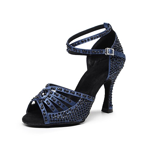 

Women's Latin Shoes Salsa Shoes Dance Shoes Glitter Crystal Sequined Jeweled Heel Crystal / Rhinestone Flared Heel Customized Heel Peep Toe Buckle Cross Strap Adults Adults' Black Blue Silver