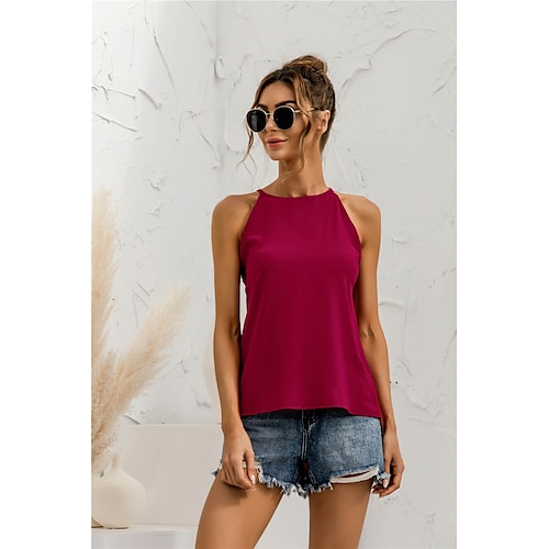 

Women's Camisole Tank Top Vest Red White Black Plain Sleeveless Holiday Weekend Basic Streetwear Round Neck Regular S