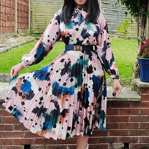 

Women's Casual Dress Swing Dress Church Dress Knee Length Dress Blue Long Sleeve Tie Dye Ruched Fall Winter Autumn V Neck Casual Winter Dress Fall Dress 2023 S M L XL XXL 3XL
