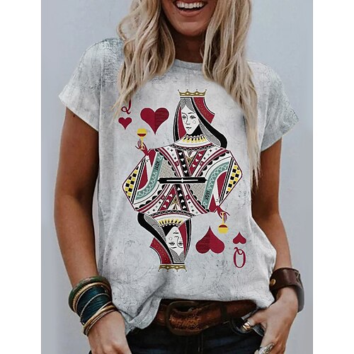 

Women's T shirt Tee Gray Graphic Heart Print Short Sleeve Daily Weekend Basic Vintage Round Neck Regular Painting S / 3D Print