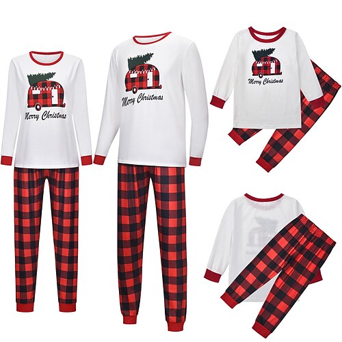 

Christmas Pajamas Family Letter Home Crewneck White Long Sleeve Basic Matching Outfits