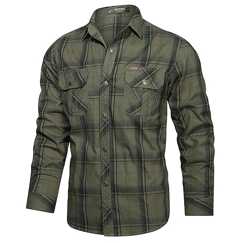 

Men's Shirt Jacket Shacket Cargo Shirt Work Shirt Plaid / Check Lattice Turndown Army Green Khaki Royal Blue Casual Daily Long Sleeve Clothing Apparel Cotton Sportswear Lightweight