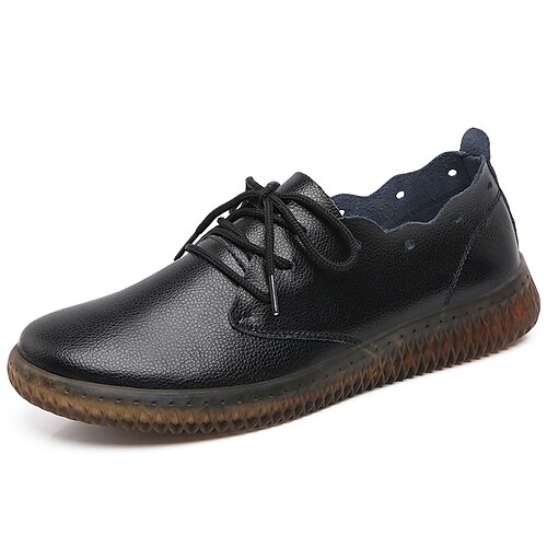 

Women's Oxfords Daily Flat Heel Round Toe Leather Lace-up Solid Colored Black Beige Gray