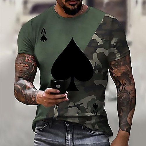 

Men's Unisex T shirt Tee Shirt Tee Graphic Prints Poker Crew Neck Blue Purple Gray White 3D Print Daily Holiday Short Sleeve Print Clothing Apparel Designer Casual Big and Tall / Summer / Summer