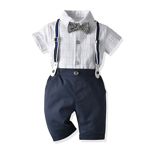 

3 Piezas Bebé Chico Traje y chaqueta Conjunto de Ropa Vestimenta Plaid Manga Corta Algodón Establecer Básico Fresco Verano 2-6 años Azul Piscina Blanco