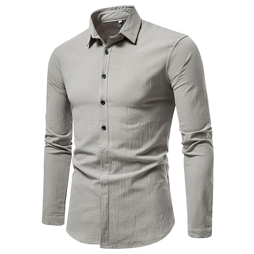 

Men's Dress Shirt Solid Color Turndown Army Green Light gray Navy Blue Light Blue White non-printing Casual Daily Long Sleeve Clothing Apparel Cotton Basic Business Simple Lightweight / Work