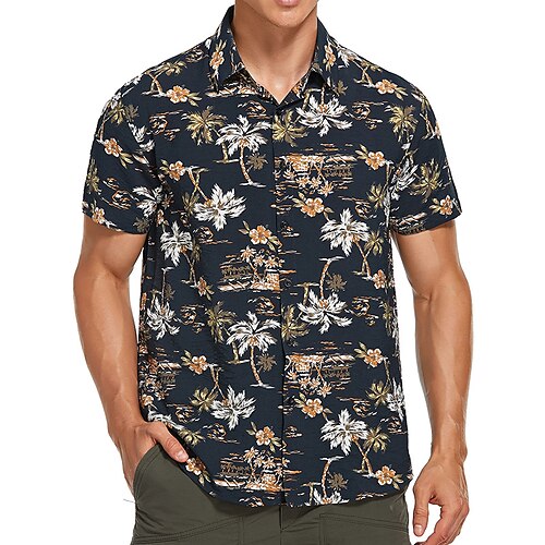 

Men's Shirt Summer Hawaiian Shirt Floral Turndown Black Yellow White Daily Vacation Short Sleeve Button-Down Print Clothing Apparel Fashion Casual