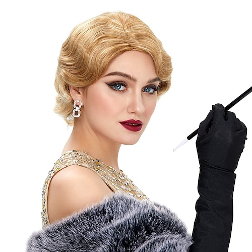 

Finger Wave Wig Short Curly Synthetic Hair for Women 1920s The Great Gatsby Cosplay Costume New Year's Eve Party Daily Everyday Wear