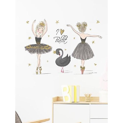 

New FX-C163 Cartoon Black Swan Girl Dancing Children's Bedroom Entrance Wall Beautification Decorative Wall Sticker