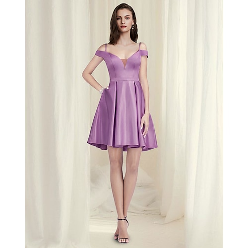 

A-Line Cocktail Dresses Reformation Amante Dress Homecoming Short / Mini Sleeveless Off Shoulder Satin with Pleats 2022