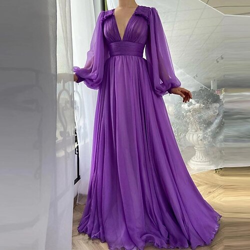 

Women's Party Dress Corset Dress Swing Dress Long Dress Maxi Dress Purple Long Sleeve Pure Color V Neck Wedding Party Winter Dress S M L XL