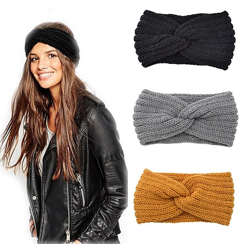 

3 Pcs/set Knitted Knot Cross Headband for Women Autumn Winter Girls Hair Accessories Headwear Elastic Hair Band Hair Accessories