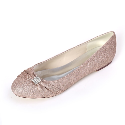 

Women's Wedding Shoes Wedding Wedding Flats Bridesmaid Shoes Rhinestone Flat Heel Round Toe Ballerina Glitter Gleit Loafer Solid Colored Light Purple Champagne White