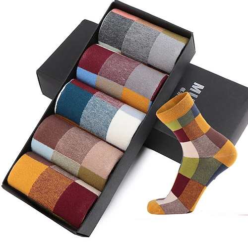 

Men's 5 Pairs Socks Cotton Spandex Rainbow Multi Color Warm Spring & Summer Multi color Rainbow