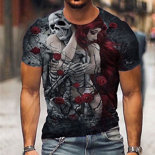 

Men's Unisex T shirt Tee Shirt Tee Skull Graphic Prints Crew Neck Gray 3D Print Daily Holiday Short Sleeve Print Clothing Apparel Designer Casual Big and Tall / Summer / Summer