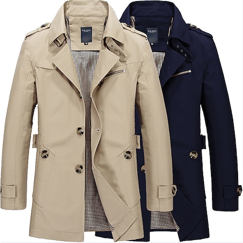 

Men's Winter Coat Trench Coat Daily Wear Vacation Winter Fall Thermal Warm Windbreaker Outerwear Clothing Apparel Fashion Warm Ups Solid Colored Pocket Turndown Single Breasted