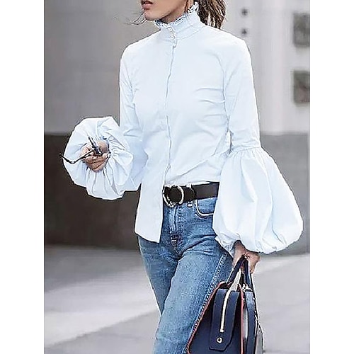 

elegant turtleneck ballongerm er solid bluse