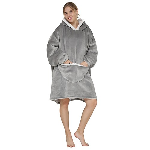 

Women's Sweatshirt Pullover Streetwear Sportswear Sherpa Fleece Front Pocket Green Wine Light Grey Solid Color Graphic Loose Fit Casual Hoodie Long Sleeve One-Size