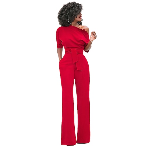 

Damen Jumpsuit Zip Schulterfrei Casual Breites Bein Regular Fit Kurzarm Blau Gelb Wein S M L XL Ganzjährig