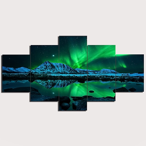 

5 Panels Wall Art Canvas Prints Painting Artwork Picture Aurora Painting Home Decoration Decor Rolled Canvas No Frame Unframed Unstretched