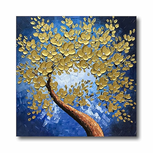 

Oil Painting Handmade Hand Painted Wall Art Abstract Modern Flowers Plant Blue Golden Blossom Home Decoration Decor Stretched Frame Ready to Hang
