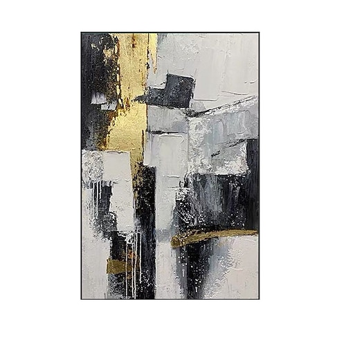 

Oil Painting Handmade Hand Painted Wall Art Modern Gold Foil Black and White Abstract Home Decoration Decor Rolled Canvas No Frame Unstretched
