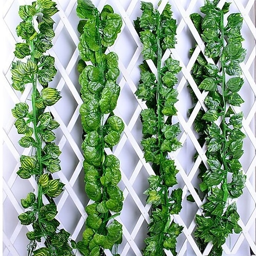 

12pcs Ivy Green Fake Leaves Garland Plant Vine Foliage Home Decor Plastic Rattan String Wall Decor Artificial Plants