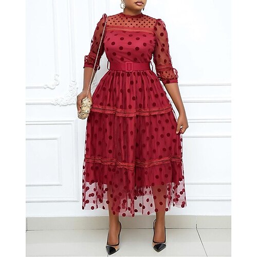 

Per donna Plus Size Vestito da festa A pois Collo alto Retato Manica a 3/4 Autunno Primavera Elegante Abiti da ballo Vestito maxi Matrimonio Appuntamento Vestito