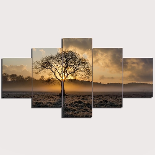

5 Panels Wall Art Canvas Prints Painting Artwork Picture Sunset Tree Landscape Home Decoration Décor Rolled Canvas No Frame Unframed Unstretched