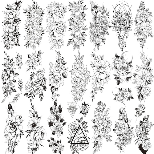 

12 Sheets 3D Big Flowers Temporary Tattoos for Women Waterproof Fake Tattoos Rose Peony Body Art Arm Sketch Tattoo Stickers for Women Girls