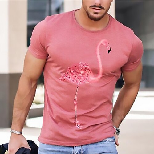 

Men's Unisex T shirt Tee Shirt Tee Flamingo Graphic Prints Crew Neck Pink 3D Print Daily Holiday Short Sleeve Print Clothing Apparel Designer Casual Big and Tall / Summer / Summer