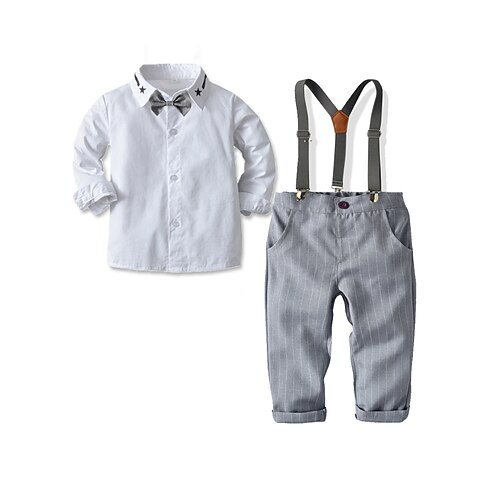 

4 Pieces Kids Toddler Boys' Shirt & Pants FormalSet Long Sleeve White Solid Color Cotton Clothing Set 2-6 Years