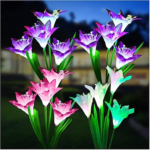

Lily Flower Outdoor LED Solar Light RGB Color 4-Head Lily Garden Flower Waterproof Decorative Lamp 600AMH Solar Power Yard Lawn Path Wedding