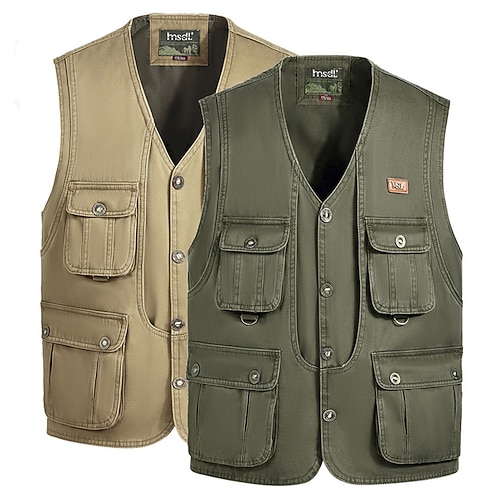 

Men's Fishing Vest Hiking Vest Sleeveless Vest / Gilet Jacket Top Outdoor Quick Dry Lightweight Breathable Multi Pockets Autumn / Fall Spring Army Green 659 Canvas Buckle Army Yellow 659 Canvas